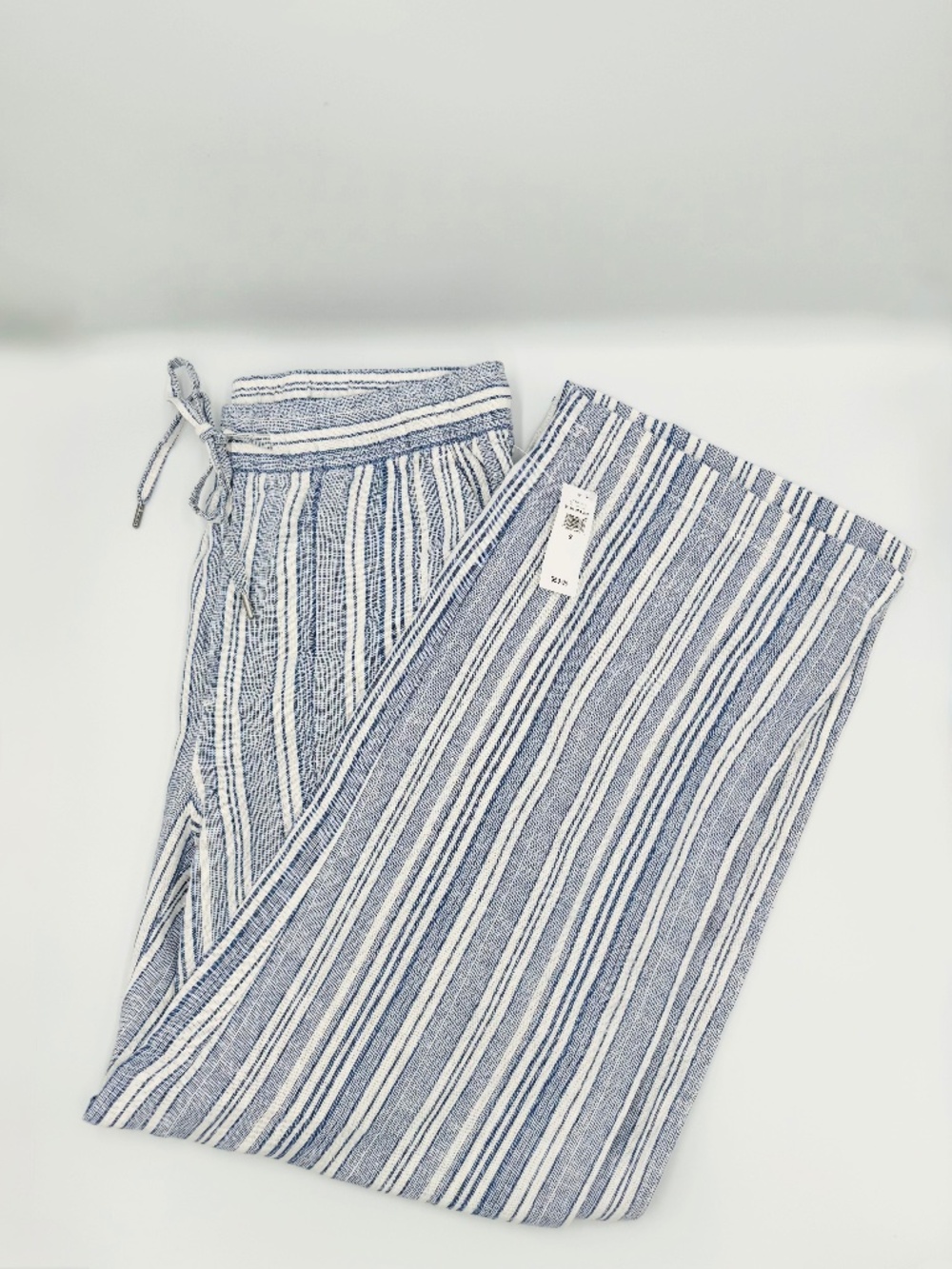 Gap Wide Leg Pants Women’s S Linen Blend Striped Blue White Elastic Waist New